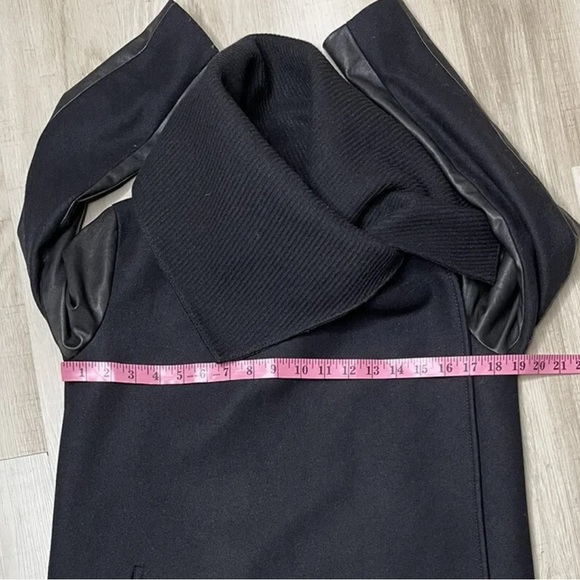 All Saints Hyde Monument Coat Black Wool Coat w/ Leather Sleeves size 2 - Picture 8 of 10